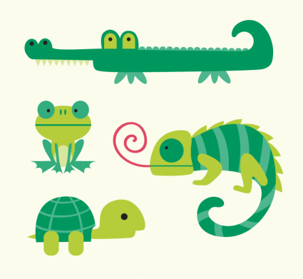 4 green cartoon animals vector material
