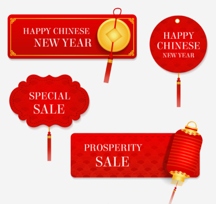 4 red Chinese New Year promotional label vector material
