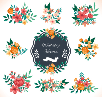 9 watercolor wedding flowers vector material