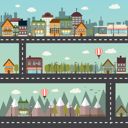3 city building banner vector