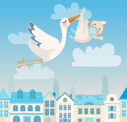 SongZi crane and baby illustration vector material
