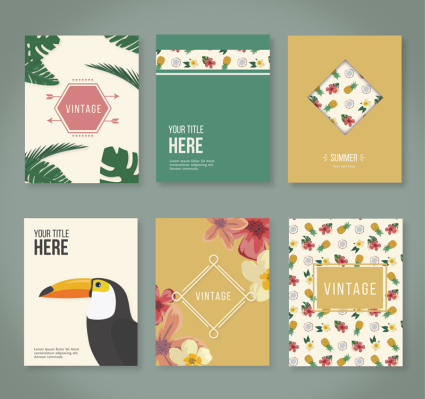 6 Tropical flower card vector material
