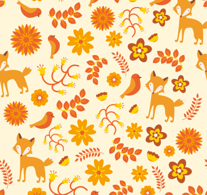 Fox and leaves seamless background color vector material