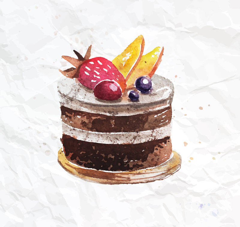 Delicious fruit chocolate cake Vector material