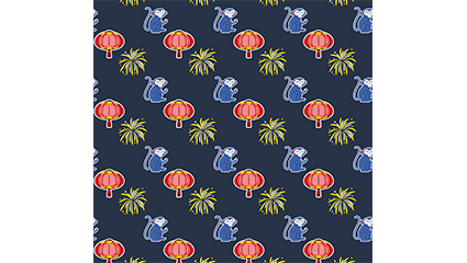 Monkey lanterns and fireworks seamless background vector material