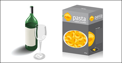 Glass bottles and food packaging material vector
