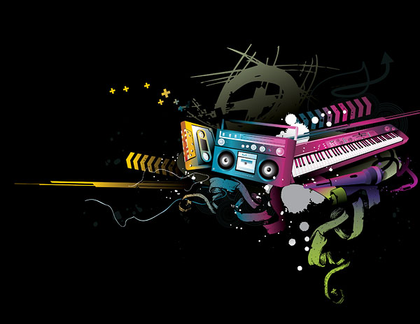 Tapes, tape recorders, radios, keyboard, microphone