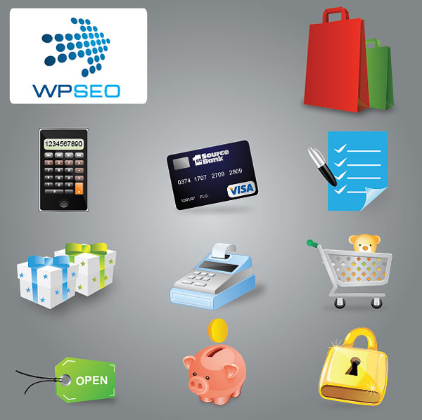Calculator, credit cards, cash register, to save money pot 