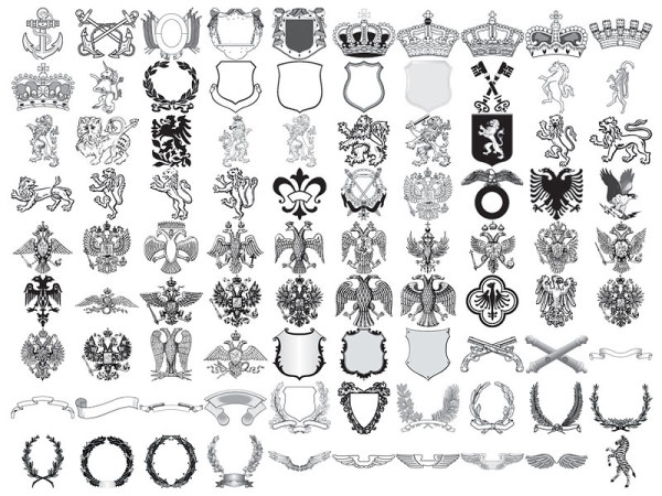 Anchors, horned horses, wheat, lion, double-headed eagle, olive branch, zebra