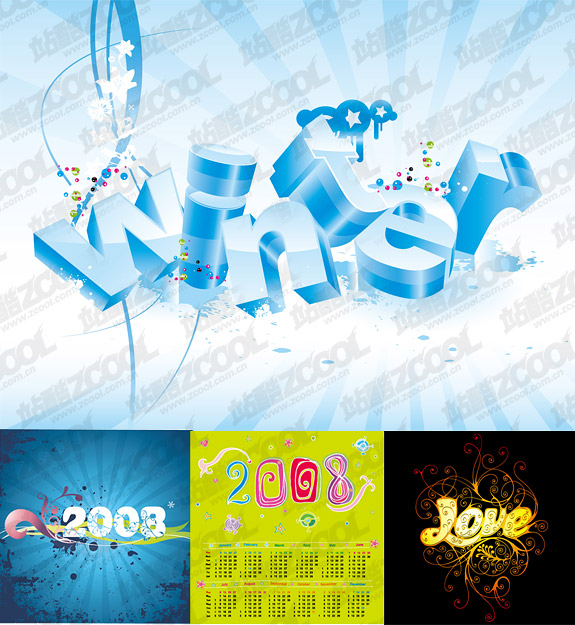 love 2008 calendar winter vector