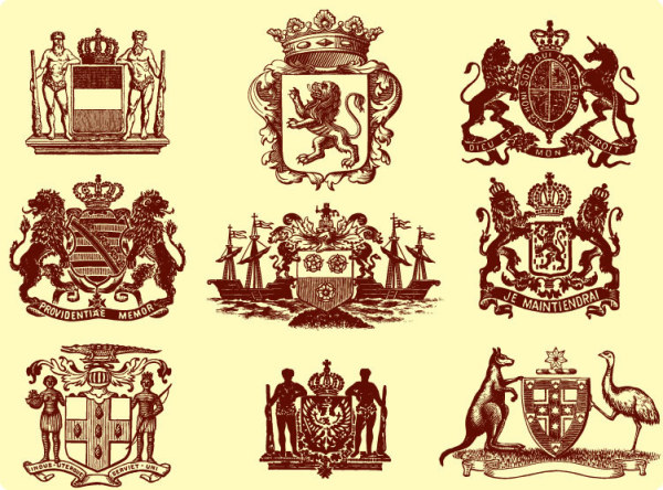 Statues, lion, crown, kangaroo, ostrich 
