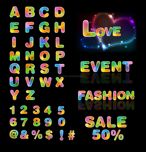 Fantasy Fun letters and numbers vector material