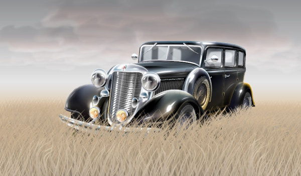 Grass material in the old car vector