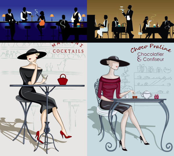 Beauty and the cartoon character silhouette - Vector
