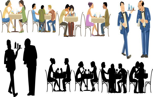 Vector cartoon characters restaurants
