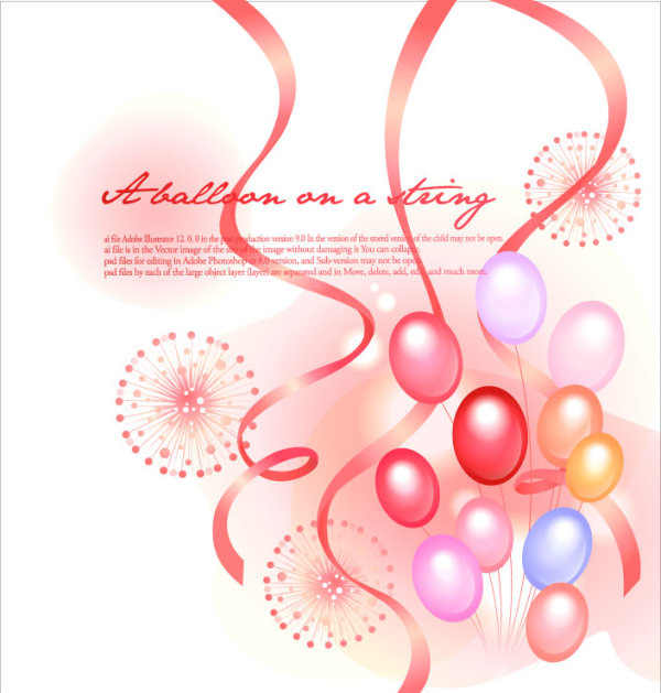 Colorful festive balloon ribbon fireworks background vector material -1