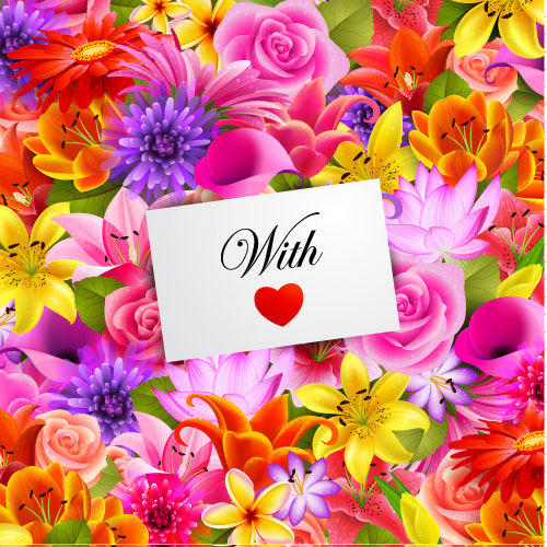 Valentine flowers background 01 - vector material