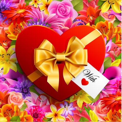 Valentine flowers background 03 - vector material