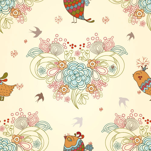 Cartoon love birds pattern 03 - vector material