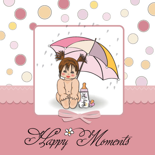 Cute girl card 01 - vector material