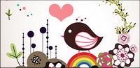 Flowers vector illustration cute birdie material