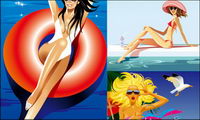 Vector girl seaside resort