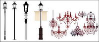Ornate chandelier lights silhouette Vector