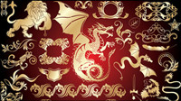 Golden European design elements vector material -3