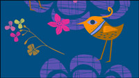 Lovely hand-painted flowers and birds vector material -2