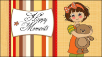 Cartoon girl card 02 - vector material