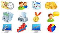 Calendar, clock, users, gold coins, calculators vector