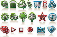 Leaves, green flag drops, the sun, windmill, icons vector