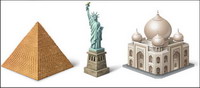 Eiffel Tower, the Roman Colosseum, the United Kingdom Big Ben, the pyramids of Egypt