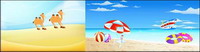 Desert, camels, sand, sun umbrella, buoy