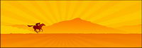 Under the sunset on horseback to vector material