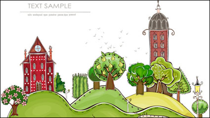 Cartoon city building elements vector material -1
