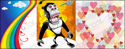 Rainbow orangutan heart-shaped vector material